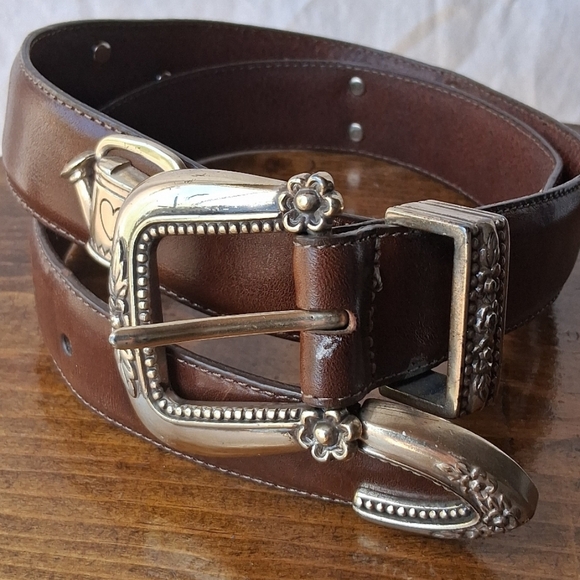 Talbots Vintage Western Brown Leather Belt with Silver Buckle - Picture 11 of 12